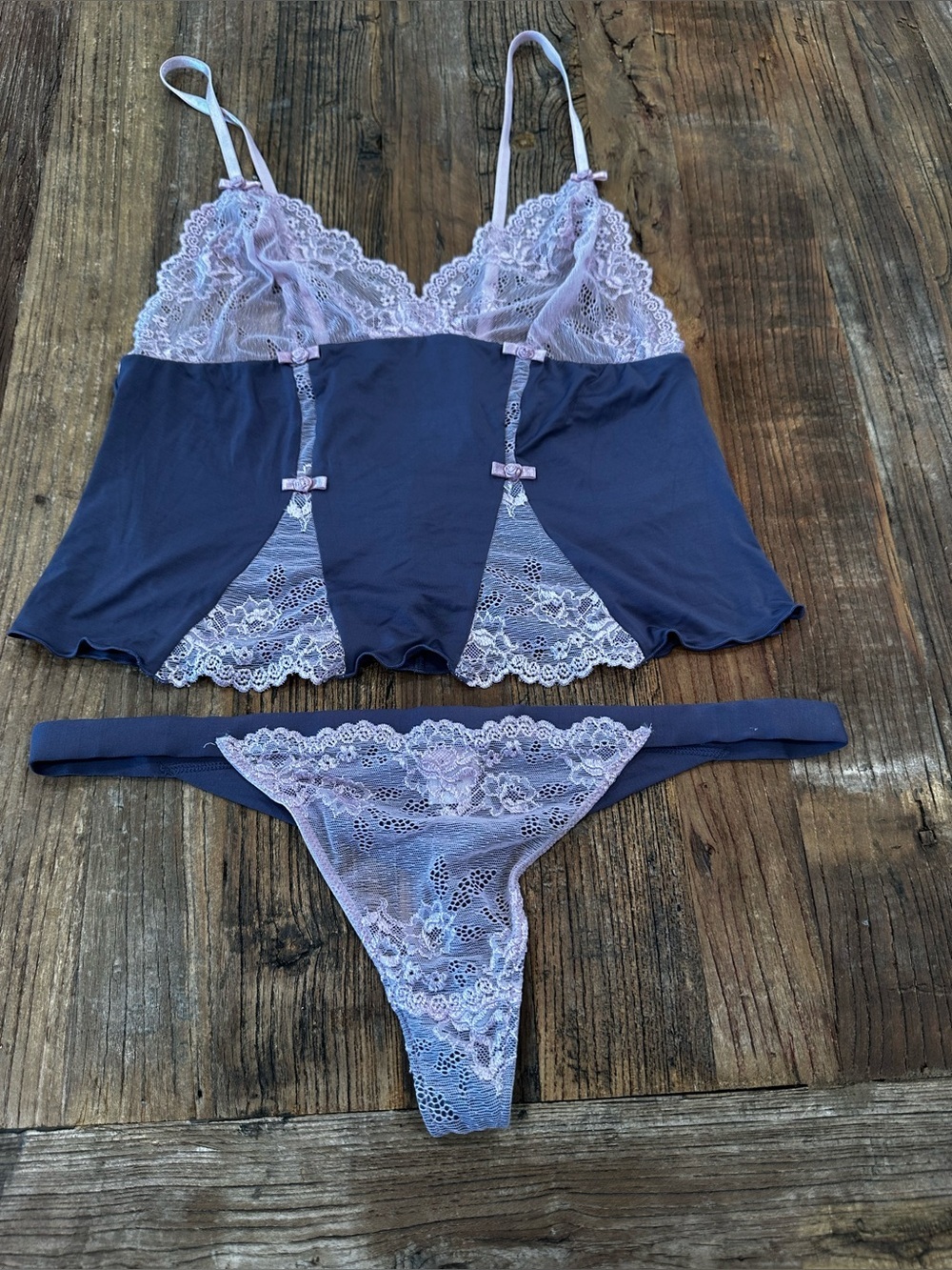 Jezebel pink Lace Trim Camisole & gray Brief Set